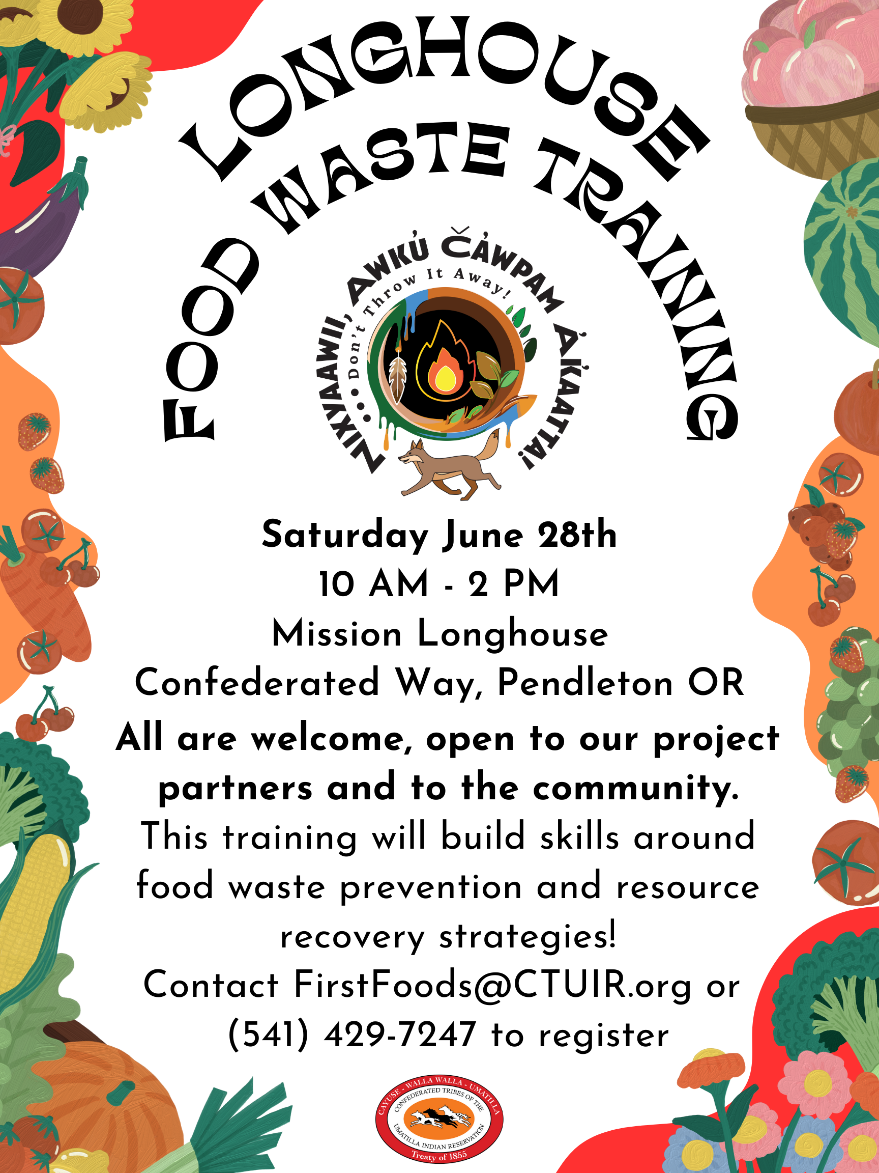 a promotional flyer for an upcoming event at the Mission Longhouse for food waste training on Saturday June 28 2025 10AM to 2 PM